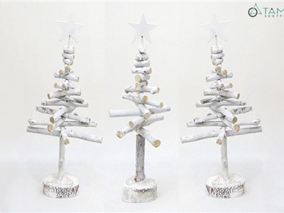 Cây thông Noel xoay phủ trắng gắn sao cao 35cm X-TREE-30